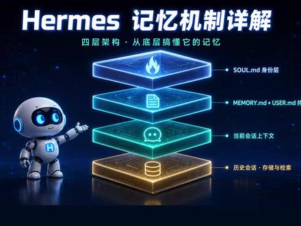 Hermes记忆机制详解,四层架构带你搞懂AI为什么会失忆 Hermes Agent 的记忆到底是怎么运作的?为什么有时候记得住,有时候又失忆了?这期从底层给你讲透它的四层记忆架构:SOUL.md身份层、MEMORY.md + USER.md 持久记忆、当前会话上下文压缩、历史会话 FTS5检索。还有冻结快照机制和初始化建议。
#HermesAgent #AI记忆 #AI工具教程 #Agent教程