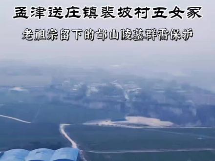 孟津区送庄镇裴坡村五女冢 #历史 #邙山陵墓群 #文物保护 #考古发现 #航拍 孟津区送庄镇裴坡村西南原有5座“一”字排开的大冢,当地俗称“五女冢”,其陵墓编号为M961~M965,现已被夷为平地,成为麦田。邙山陵墓群是全国最大、延续年代最长的陵墓群遗址。洛阳北邙拥有十万多座墓,名人墓葬更是数不胜数。老祖宗历经数千年,为邙山留下了蔚为壮观的墓群。但是现在除了盗掘古墓的案件时有发生外,附近村民生产、生活以及村民点的无序发展,已经对邙山陵墓群造成严重破坏,还有人将去世的亲属葬在“风水好”的皇族陵内,使得这些被列为“全国重点文物保护单位”的古墓冢,其中一些已经变成了现代平民墓。目前,邙山陵墓群已发现有970多座古墓冢,但现在仅存330多座,其中2/3已经不复存在。为此2021年12月河南省人民政府公布了《邙山陵墓群保护总体规划纲要》,对邙山陵墓群的保护与利用进行了统筹规划。