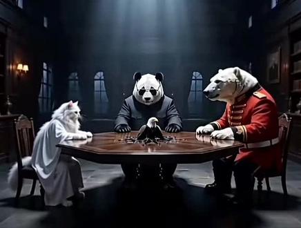 央视网AI武侠短片《流金谷恩仇录》结尾一幕,堪称神来之笔:昔日横行江湖的老鹰,最终被自己赖以称霸的玄铁髓牢牢粘在桌前,动弹不得。#美国霸权#中东局势