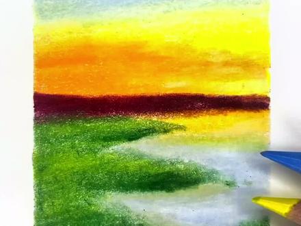 又来一幅夕阳风景画,快去画吧#手绘 #绘画 #一起学画画 #零基础学画画 @DOU+小助手