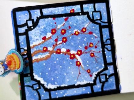 30 秒学窗外梅花!中式窗棂 + 雪景的氛围感直接拿捏!🏮 #画画 #梅花 #风景画 #简笔画 #初描丙烯马克笔