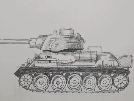 长方形+梯形画T34坦克,5分钟就学会!#画画 #手绘 #艺术 #坦克 #画坦克 #绘画教程 #儿童美术
