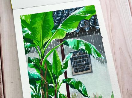 春雨落,芭蕉绿,一笔一画,把江南的温柔与诗意都画进纸间。
淅淅沥沥的雨,打在宽大的芭蕉叶上,沙沙作响,是春天最治愈的白噪音。白墙黛瓦,绿意盎然,烟雨朦胧间,满是春日的静谧与美好。
用丙烯马克笔定格这一刻的听雨时光,不慌不忙,慢慢感受春天的温柔与浪漫~
#丙烯马克笔 #春 #春天的色彩 #跟着抖音学画画 #绘画过程