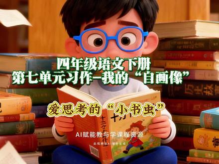 4.79四年级语文下册第七单元习作《我的“自画像”》范文:爱思考的“小书虫”#四年级作文 #自画像 #AI创作浪潮计划 #有用内容创作计划 #创作人计划
