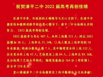 漳平二中2022届高考再创佳绩#漳平二中 #漳平高考