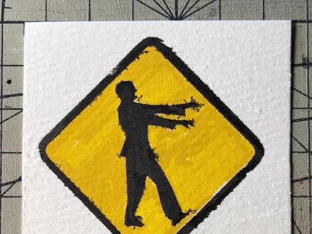 在美纹纸上画实体档案Entity404:丧尸出没 #警示牌 #怪物 #手工diy #跟着抖音学画画 #美纹纸雕刻