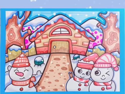 幼师绘画考试可以直接套用的万能背景“冬”,适用于冬天、打雪仗、堆雪人、迎新年、我爱我家等主题#一画多幅作品可用#幼师考编 #教师资格证 #手绘 #儿童画 #幼师 #画画 #万能背景 #创作灵感