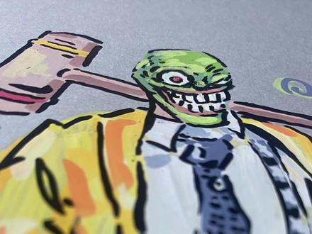 超英人物系列之无敌面具~ #动漫手绘 #变相怪杰 #跟着抖音学画画 #丙烯马克笔 #手绘过程