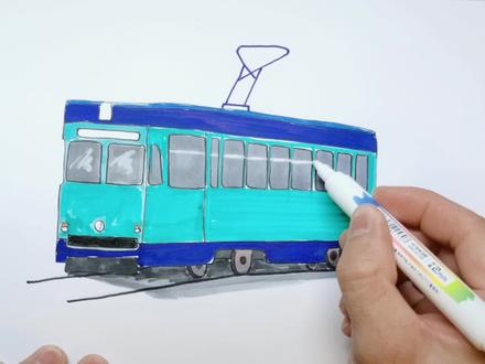 画有轨电车🚋🚋🚋🚋画火车🚞🚞🚞简单好看赶紧试试 #画火车 #画渣日常 #画画的baby #儿童简笔画