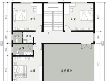 开间12米近深12米三层自建房户型图分享#平面图设计方案别墅设计#网红平面图设计