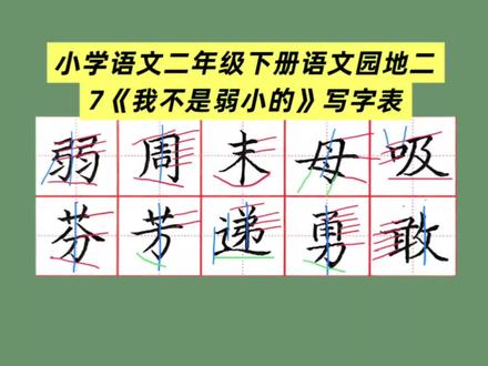 小学语文二年级下册
语文园地气《我不是最弱小的》
写字表
#二年级语文基础#星辰老师教写字#偏旁部首 #硬笔书法 #每日练字
