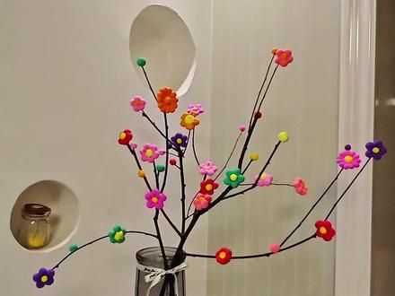 当彩泥遇上枯木,枯木也能逢春 开出花#彩泥 #树枝 #手工花制作 #亲子手工 #手工diy
