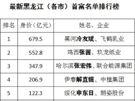 黑龙江各市首富名单(9位)#成功# 创业#上热门#