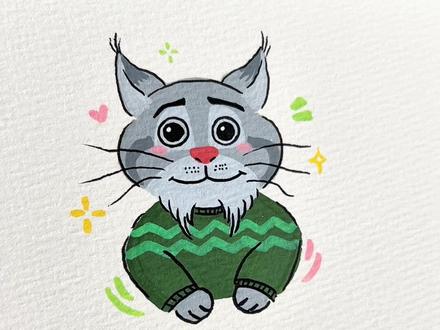 一看就会画的猞猁猫宝伯特 #画画教程 #简单画 #疯狂动物城画 #丙烯马克笔绘画 #可爱简笔画