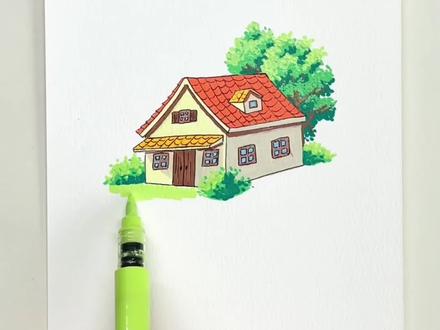 丙烯马克笔|小屋教程 #丙烯马克笔绘画 #零基础学画画 #绘画教程 #画房子 #慕多星丙烯马克笔