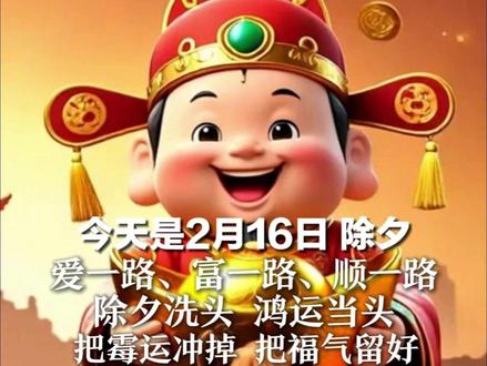今天是2月16日 除夕 爱一路、富一路、顺一路 除夕洗头 鸿运当头 把霉运冲掉 把福气留好 #网络中国节
