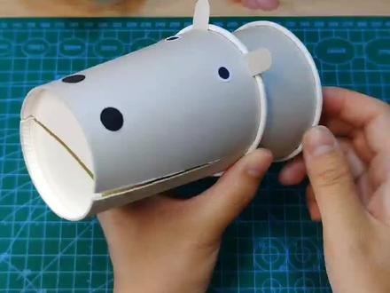 用纸杯做一头会张嘴的河马#手工diy #亲子手工 #幼儿园手工