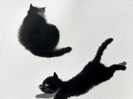 猫怎么画?一学就会的水彩绘画教程! #跟着抖音学画画 #画画 #一学就会系列 #艺术在抖音 #绘画 简单快速画,坐着的猫,趴着的猫…不同角度的猫!超简单一看就会,一学不废的水彩绘画教程!是不是很简单?拿笔试试看!