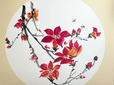 上期家人们说没有完整的木棉花教程.现在来了.0基础小白也能上手!#原创视频 #零基础国画 #画画其实很简单 #美术老师 #教你学画画