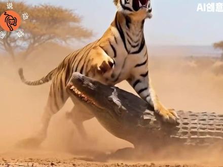 鳄鱼脖子被弯成90°!猛虎下水猎杀鳄鱼,一口锁住吻部不放 #孟加拉白虎 #动物科普