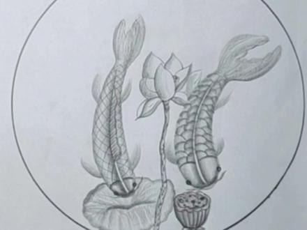 跟我这样画池塘里的鱼儿🐟,#零基础学画画#每日一画#铅笔画