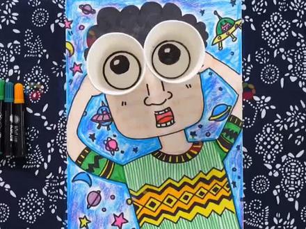 今天小姐姐脑洞大开,画个望远镜小哥哥送给你们!#儿童画 #创意美术 @抖音小助手