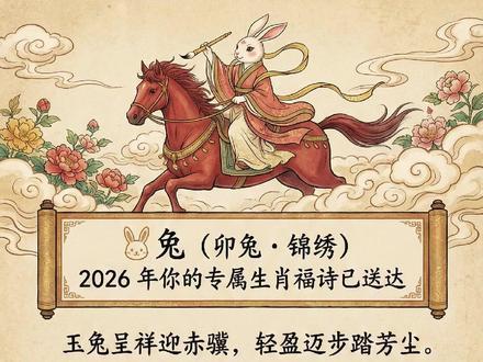 🐰 兔(卯兔・锦绣) 2026 年你的专属生肖福诗已送达
