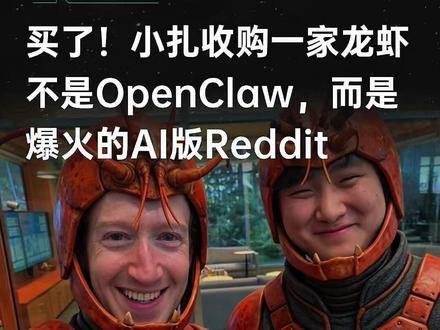 买了,小扎收购了一家龙虾。不是OpenClaw,而是此前爆火的AI版Reddit,纯AI自主交流、网友吐槽:小扎病急乱投医 #OpenClaw #黑科技 #科普 #商业