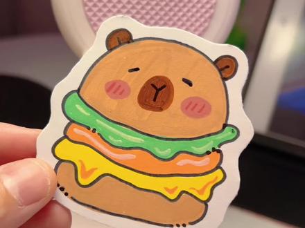 卡皮巴拉➕汉堡🍔 #简笔画教程 #卡皮巴拉 #小动物简笔画