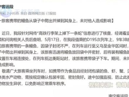 高铁行李架掉下一条蛇?铁路部门辟谣
