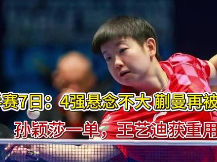 世乒赛7日:4强悬念不大 蒯曼再被弃用,孙颖莎一单,王艺迪获