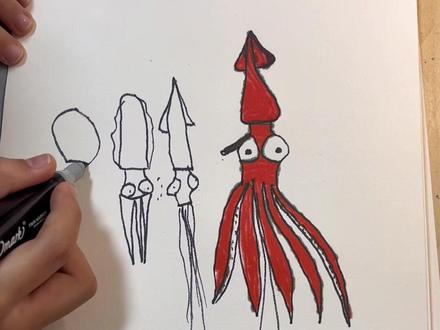 世界第二大头足纲动物,霸王乌贼,马克笔画。作者:鹏哥#沉浸式画画 #画画的baby #原创手绘 #画画使我快乐