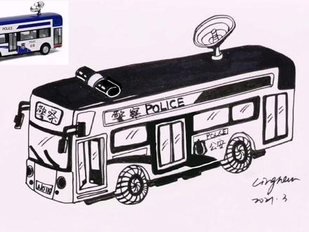 手绘玩具车/警车巴士 #警车 #手绘