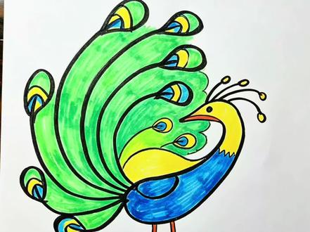 孔雀简笔画 #画孔雀 #简笔画 #儿童绘画教程 #幼儿学画画 #画画 @DOU+上热门