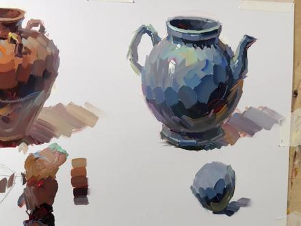 蓝色陶罐调色方法#陈明色彩 #美术生 #色彩静物