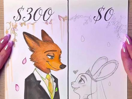 用300元画《疯狂动物城2》尼克向朱迪求婚💍🐰🦊 #画画 #绘画过程 #疯狂动物城2 #朱迪尼克 #求婚