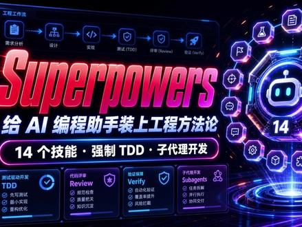 Superpowers一套真正能驾驭 AI 编程助手的工程 深度解析 Superpowers,看看它如何用 14 个技能和工程方法论,帮助我们更好地驾驭 AI 编程助手。#编程助手 #superpowers #驾驭工程 #agent #智能体