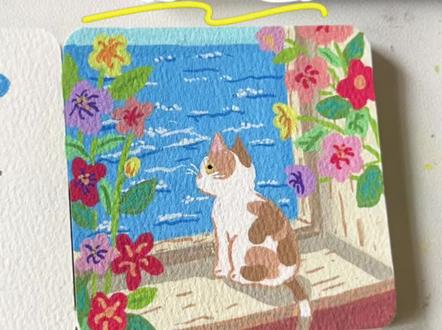 #画画 #跟着抖音学画画 #零基础学画画 #绘画教程 #治愈系绘画 今天来画猫咪看海的画面哟!快来一起画吧!超好看的