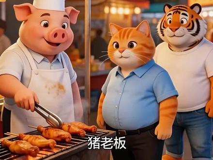 胖橘胖虎好久没吃肉了,想了个点子来骗猪老板的鸡腿。#胖橘 #胖虎 #搞笑动画 #搞笑视频#ai