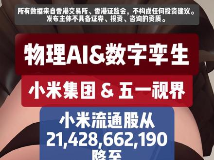 5月15日小米集团、五一视界资金面呈现 带你了解数字孪生代表:五一视界的内在逻辑与资金面
#小米股票 #五一视界 #数字孪生 #AI #投资