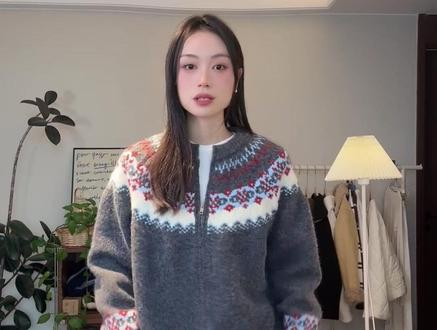 费尔岛提花圆领拉链毛衣外套 #今天穿什么 #ootd穿搭 #显瘦遮肉 #小众设计感 #小个子女生