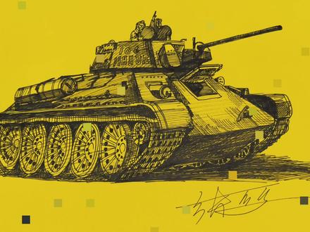 画个,苏军T34中型坦克!二战时期经典坦克~~~乌拉!#想画就画 #圆珠笔画 #军迷