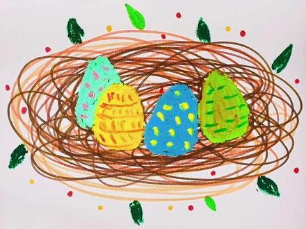 趣味简笔画教程 一分钟教你画鸟窝 #简笔画 #涂鸦 #我要上热门 #创意美术 #油画棒 #幼儿园绘画 #画