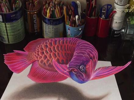 3D立体画,纯彩铅悬空红龙鱼作品 #抖出我的艺术