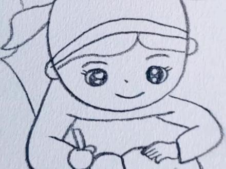 扎马尾辫的小女孩爱看书!#简笔画#画画教程
