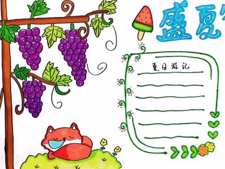 夏天主题手抄报第二版#兴趣才艺#画画#夏天 #手抄报 #一起学画画 #马克笔#葡萄#萌知计划 @抖音青少年