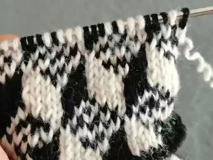 有三维立体效果的棒针双色菱形花,织毛衣超赞 #编织教程 #手工diy #毛线编织