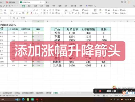 表格第二十七课:添加涨幅升降箭头。#每天学习一点点 #excel技巧