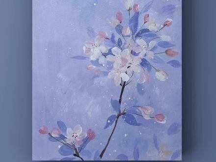 #油画 这个蓝粉配色的海棠花,真是绝绝子,太爱💗了#一起学画画 #画画教程 #海棠花