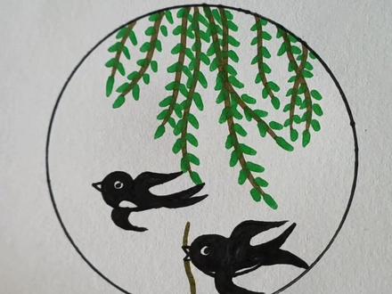 #画画 #手绘 #诗配画 #春天你好 诗配画《咏柳》,你学会了吗?